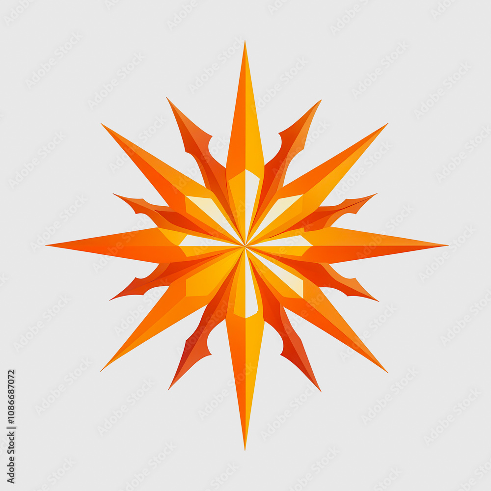 Aufkleber vibrant geometric starburst design in orange and yellow colors with sharp points and dynamic energy 