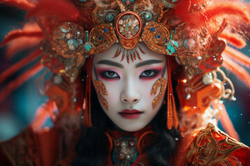 Generative AI picture concept of chinese asian new year, traditional decorations customs food carnival