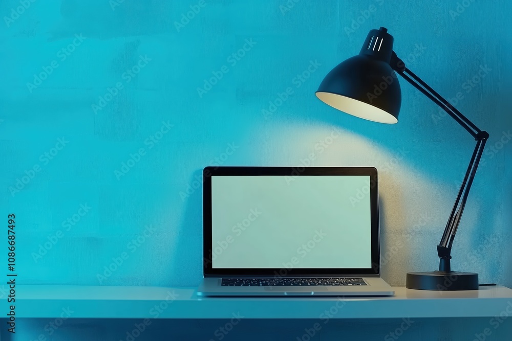 Aufkleber sleek workspace with laptop and desk lamp crafted by generative ai