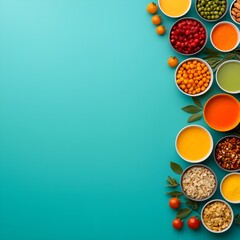 Colorful ingredients for healthy cooking kitchen food display bright fresh
