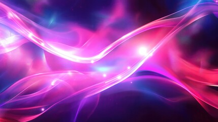 Fototapeta premium Luminous neon waves in pink and purple hues create a vibrant, fantasy-inspired background symbolizing creativity and data transfer, perfect for banners.