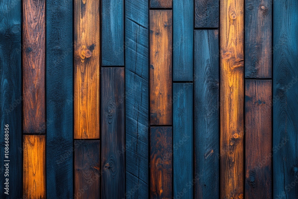 Poster wooden background with blue and orange color. a rustic wood texture with a warm and inviting feel, p