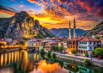 Fototapeta premium Amasya, Turkey, June 10, 2022: Silhouette shots of the Ottoman prince city.