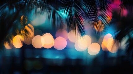 Tropical palm silhouettes set against a vibrant bokeh backdrop, evoking summer vibes and the essence of relaxation and escapism.