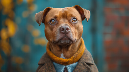 Obraz premium Elegant Dog in Modern Suit Facing the Camera