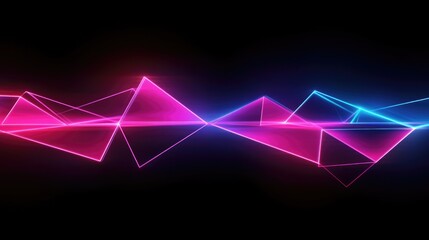 Naklejka premium Vibrant Neon Geometric Lines Forming Abstract Shapes Against Black Background, Ideal for Modern Business Designs and Creative Digital Art, Keywords: futuristic, luminous, technology