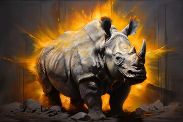 a gray and brown rhino chalk piece bursts into smaller rhino sil