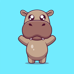 Cute Hippo cartoon illustration. Study icon concept. Flat cartoon style