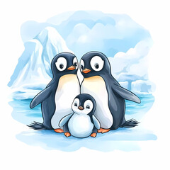 Adorable Penguin Family: Heartwarming Family Scene for Kids' Rooms and Storybook Projects, generated ai