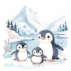 Adorable Penguin Family: Heartwarming Family Scene for Kids' Rooms and Storybook Projects, generated ai