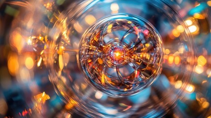 Hyper-detailed close-up of a quark proton, vividly illustrating its intrinsic properties and characteristics as an elementary particle amidst swirling colors and light effects.