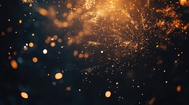 Golden fireworks and sparklers burst against a dark night sky, creating a vibrant festive background with ample space for personalized text.