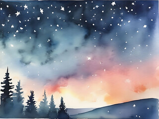 Fototapeta premium Twinkling Starlit Sky in Watercolor