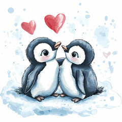 Penguin Love Art: Adorable Pair of Penguins in Love for Romantic and Kids' Room Decor, generated ai