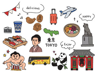 東京の手描きイラストセット