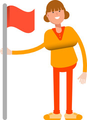 Girl Character Holding Flag
