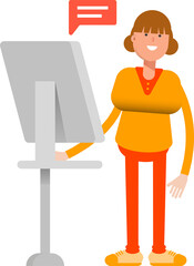 Girl Character Working on Computer
