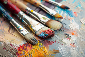 Obraz premium Generative AI image of talented artist passionately painting with vibrant colors on a large canvas in an art studio