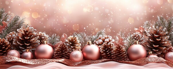 Festive Christmas background with rose gold and pink decorations