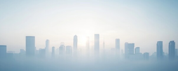 Fototapeta premium Pollution Peril: Urban Skyline Shrouded in Microplastics Haze