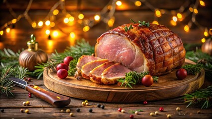 Christmas Ham on Wooden Board - Rule of Thirds Photography