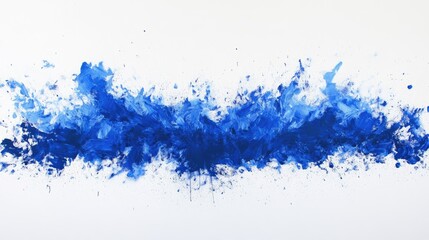 Obraz premium Vivid blue pigment burst creating an abstract wave pattern across a pristine white background, showcasing dynamic splashes and texture.