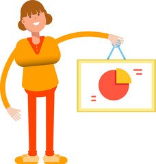 Girl Character Holding Pie Chart Signage
