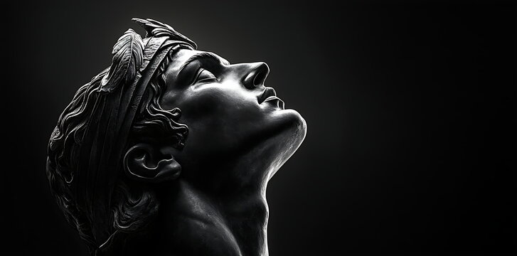 apollo greek god statue close up portrait on plain black background from Generative AI