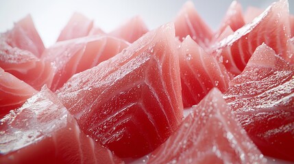 Fototapeta premium Slices of Raw Tuna Fish Meat on White Background