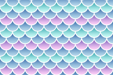 Mermaid wrapping paper template. Reptile skin seamless background. Purple blue print. Fish scale texture. Cute marine pattern. Vector illustration. Retro sea backdrop with gradient. © Iryna