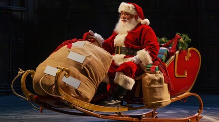 Obraz premium Santa Claus in Sleigh with Christmas Gifts