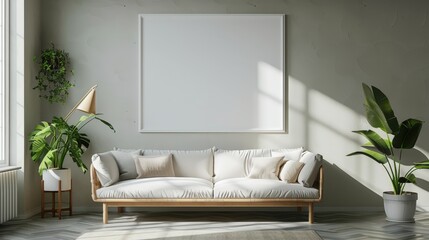 Cozy Modern Living Room with Greenery and Artwork Space