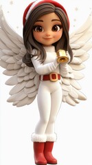 Adorable 3D Render of a Christmas Angel with a Bell