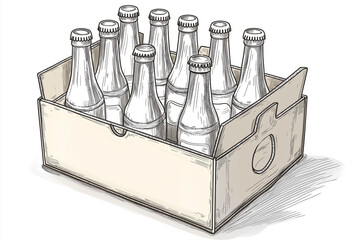 Illustration, Packaging design of cardboard box with bottles, 3D beer bottle box