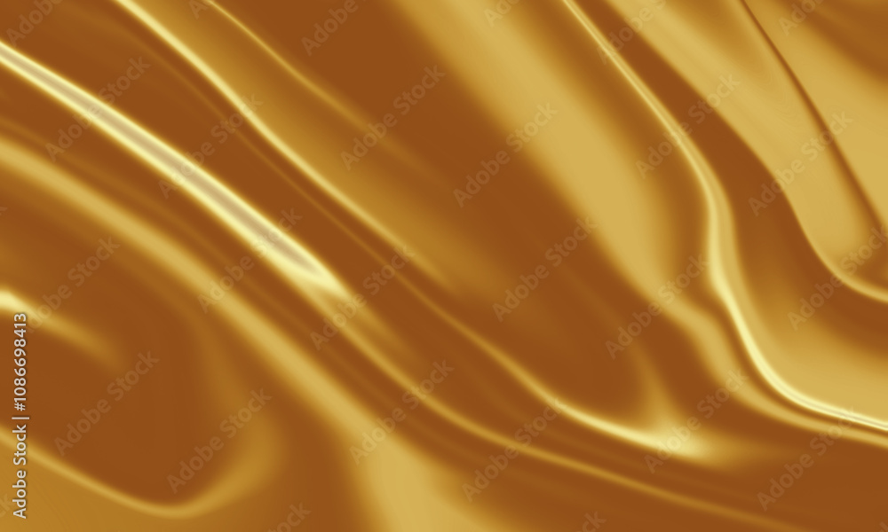 Poster Flowing golden satin fabric with elegant folds and soft light reflections. Perfect for creating a sophisticated and elegant background.