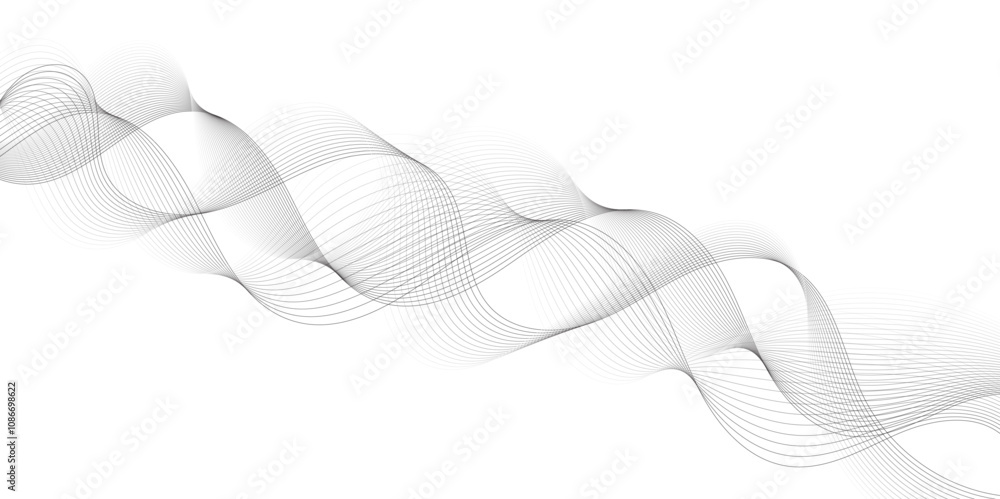 Leinwandbilder Abstract wavy technology curve lines on transparent background. Wave with lines created using blend tool. Curved wavy line, smooth stripe, abstract wave line use for brochure, banner, template bg.	