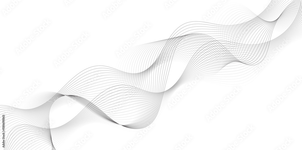 Leinwandbilder Abstract wavy technology curve lines on transparent background. Wave with lines created using blend tool. Curved wavy line, smooth stripe, abstract wave line use for brochure, banner, template bg.	