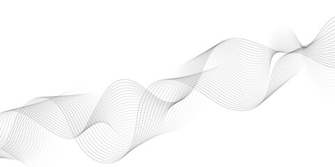 Abstract grey, white smooth element swoosh speed wave modern stream background. Wave with lines created using blend tool. Abstract frequency sound wave lines and twisted curve lines background.	
