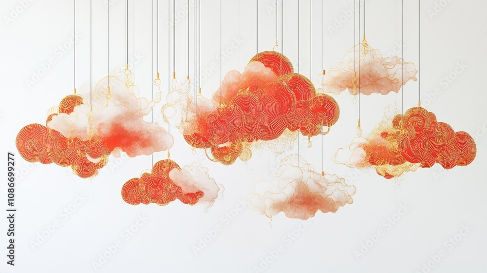 Aufkleber colorful abstract clouds hanging in a modern art installation with swirling patterns and soft textur