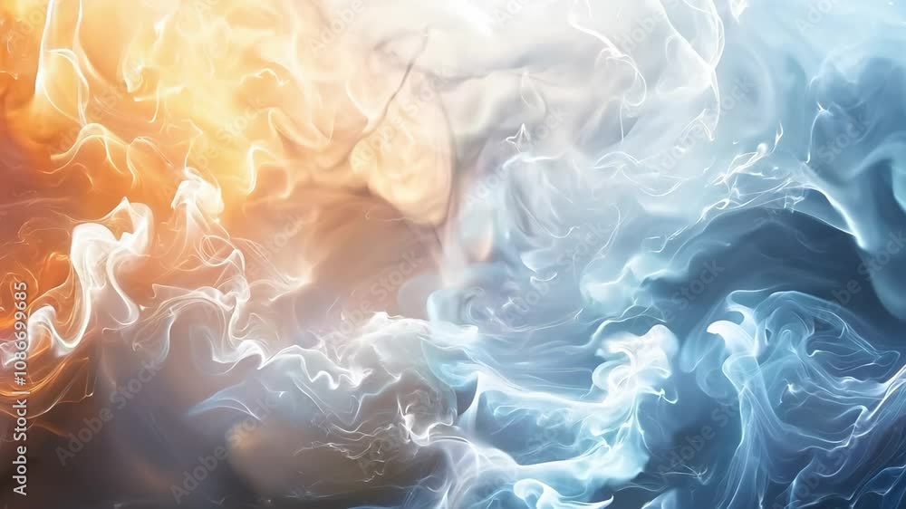 Poster an abstract design featuring swirling patterns in warm orange and cool blue tones, blending seamless