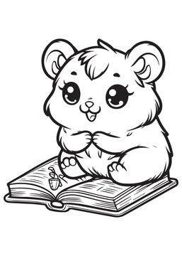 recommend clip art: Coloring education design hamster reading book