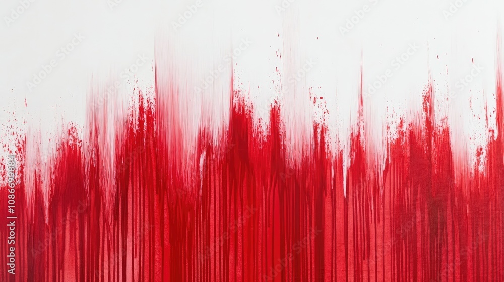 Poster abstract red texture with dripping paint and vertical stripes creating a bold visual impact on a whi