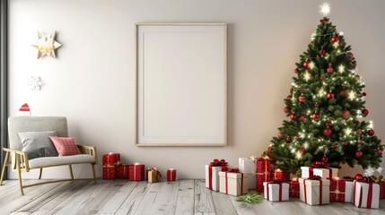 Cozy Holiday Scene with Christmas Tree and Gifts