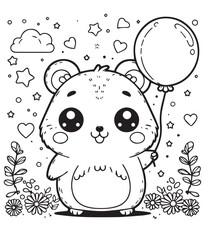 coloring page education cute hamster bring ballons