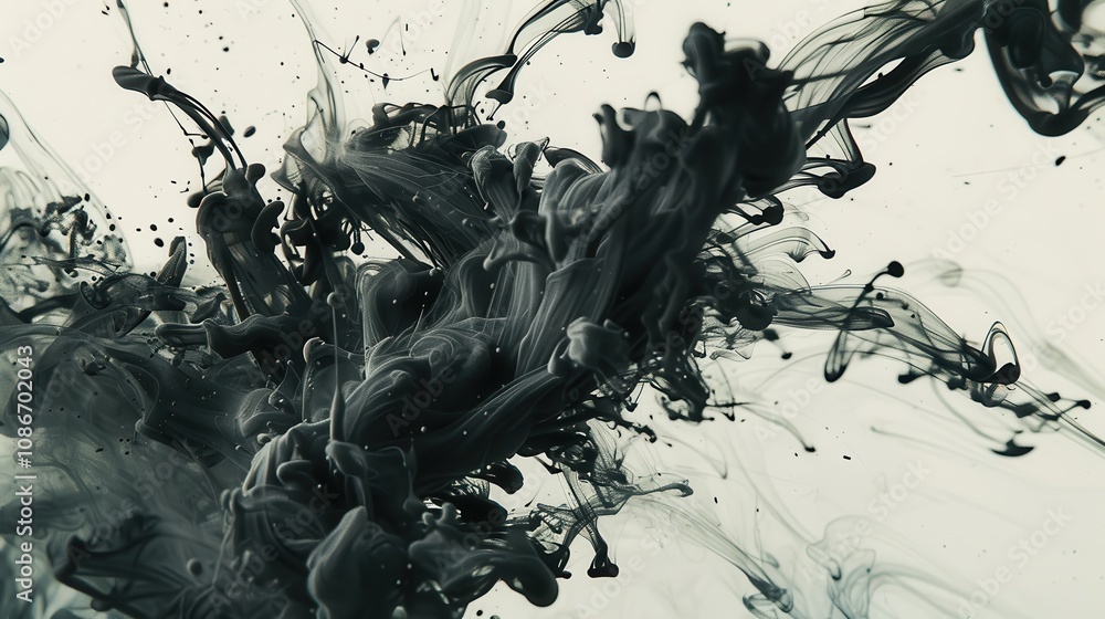 Aufkleber dramatic swirls of black paint creating abstract patterns in fluid movement, capturing the essence o