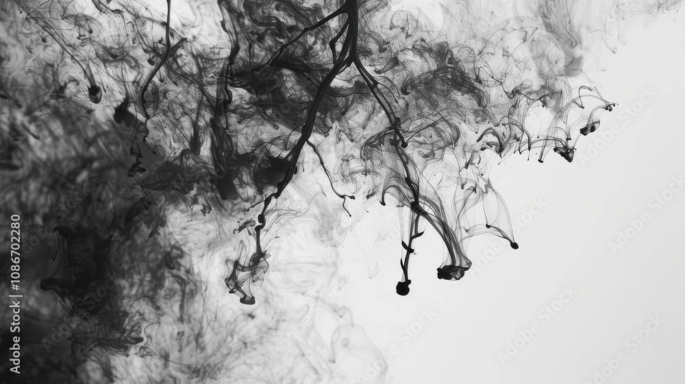 Aufkleber black and white ink swirls in water creating abstract art and unique patterns for creative projects 