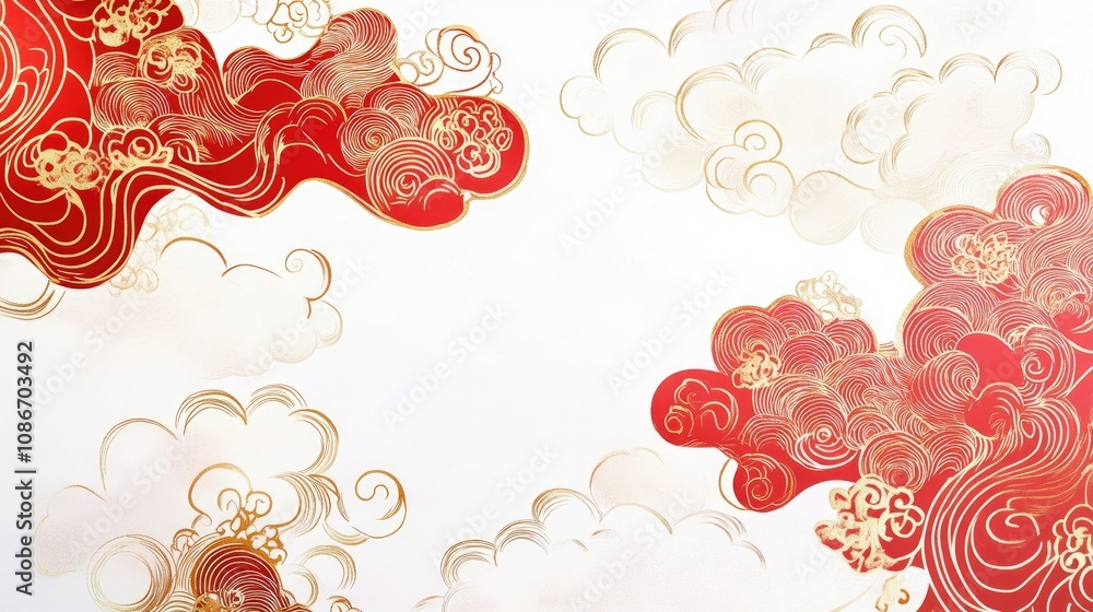 Aufkleber abstract red clouds with elegant swirls set against a white background, showcasing a unique blend of