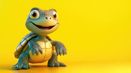 Fototapeta premium Smiling Cartoon Turtle on Yellow Background