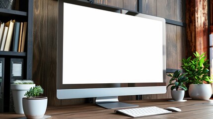 Modern Workspace with Blank Computer Screen Display