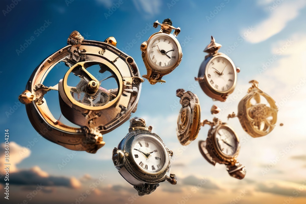 Poster an array of historical and futuristic timepieces sundials to sma